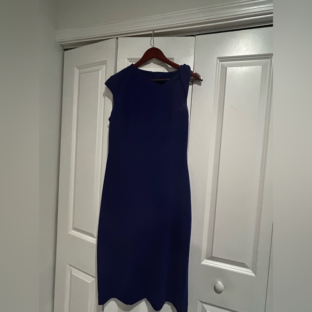 Chic Blue Asymmetrical Sheath Dress with Cap Sleeves